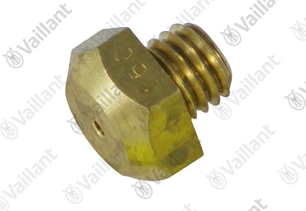 Messing-Nozzle mit gewundetem Gewinde und einer sechseckigen Form, hergestellt von Vaillant, geeignet für Brenneranwendungen.
